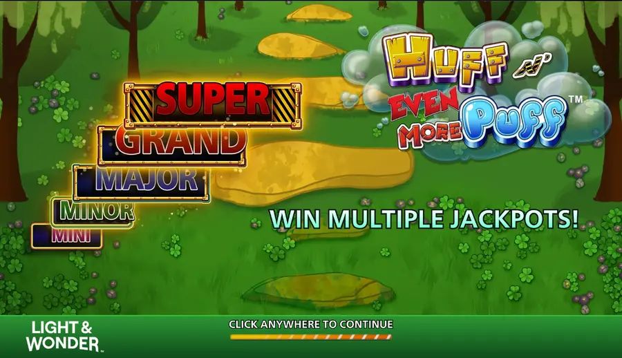 Huff N' Even More Puff title screen with the five-jackpot ladder